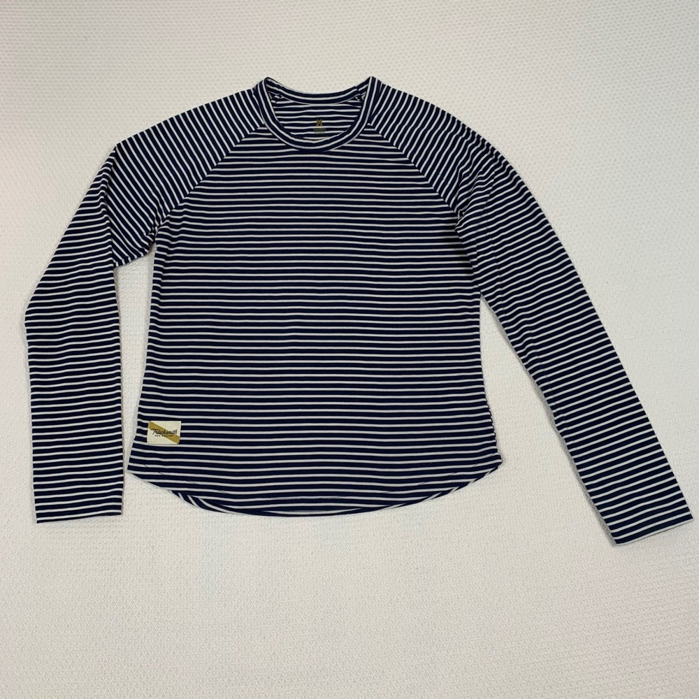Tracksmith Womens Navy White Striped Long Sleeve Running Shirt Size M Raglan